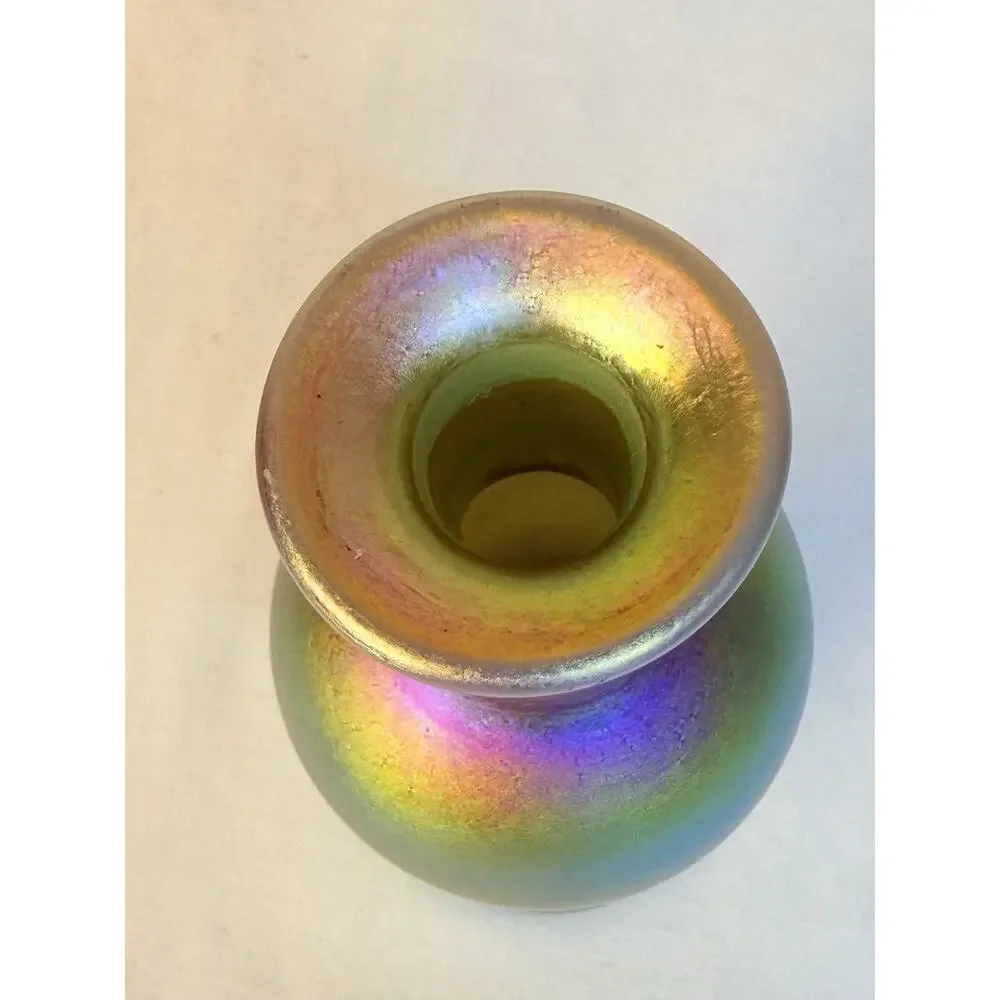 Signed Carl Randke Phoenix Studios Gold Iridescent Art Glass Bud Vase PP18GL
